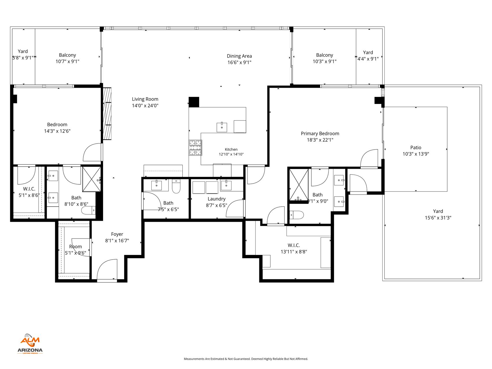 Dimensioned floor plan of 7137 E Rancho Vista Dr #7008