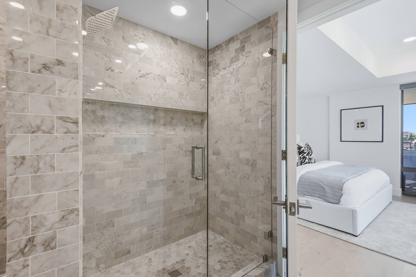 Walk-in marble shower