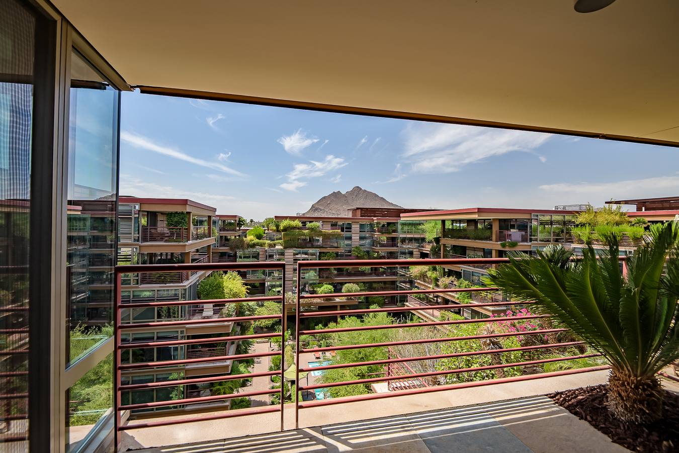 Views over the community pool and gardens
